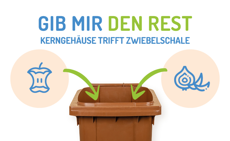 Biotonne mit Piktogrammen einer Apfelkitsche und einer Zwiebelschale