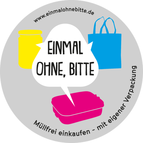 Logo der Initiative Einmal ohne, bitte mit einer Sprechblase mit dem Slogan 