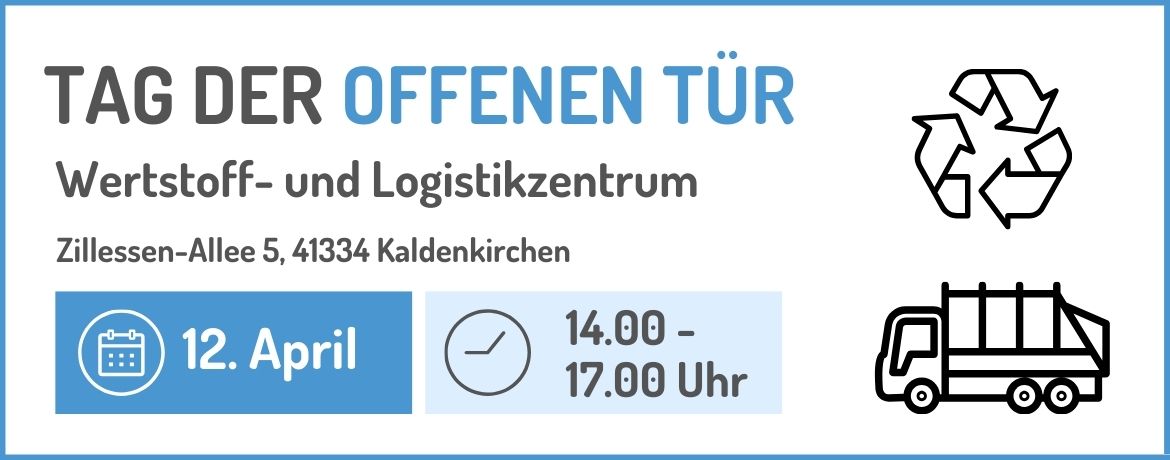 Werbeplakat Tag der offenen Tür mit Angabe der Uhrzeit und Adresse